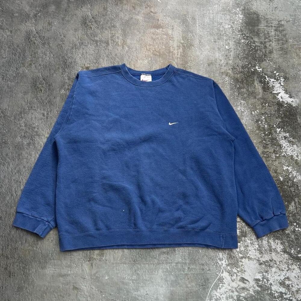 Vintage 90s Nike Blue Mini Swoosh Sweatshirt. Size XL